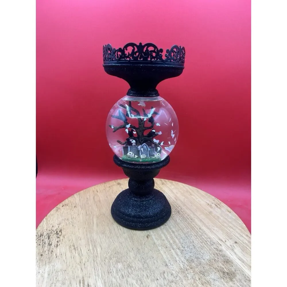 Bath And Body Works Light Up Spooky Cemetery Water Globe Halloween Candle Holder